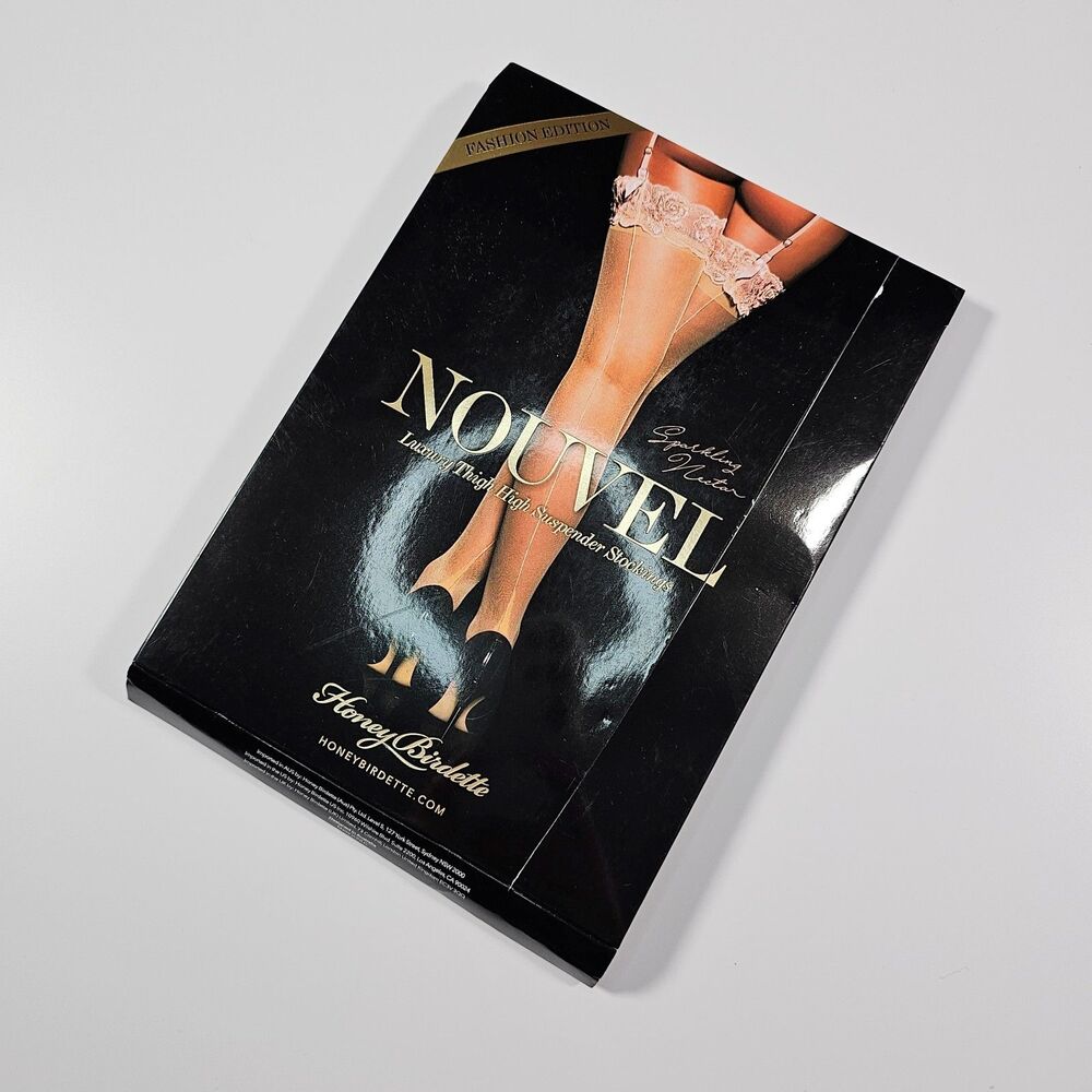 Honey Birdette Nouvel Light Peach Thigh High Suspender Stockings Size M READ!